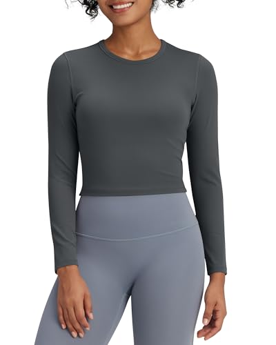 G4Free Damen Langarmshirt Activewear Longsleeve Sport Fitness Crop Dunkelgrau XL