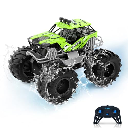 Carox Amphibienfahrzeug, 2.4 GHz Ferngesteuertes Auto, wasserdicht Monstertruck für Kinder ab 6 Jahren, Spielzeug OX21GRE