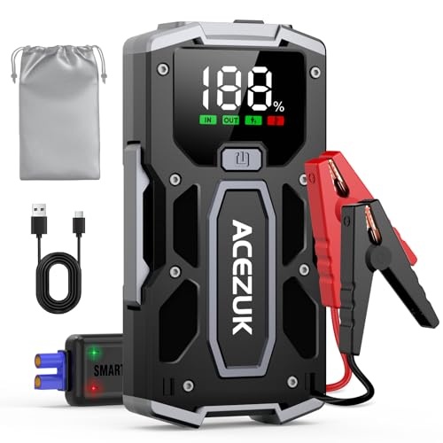 acezuk starthilfe powerbank 3000a 12v für auto, suv, motorrad, rasenmäher, mit led-taschenlampe