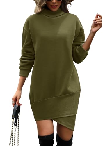 umipubo pullover kleid damen warm rollkragen langärmelig herbst winter grün l