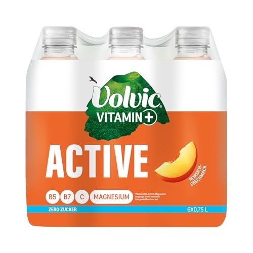 Volvic Vitamin+ Active Pfirsich  Erfrischungsgetränk mit Magnesium und Vitaminen, 6 x 0,75 l