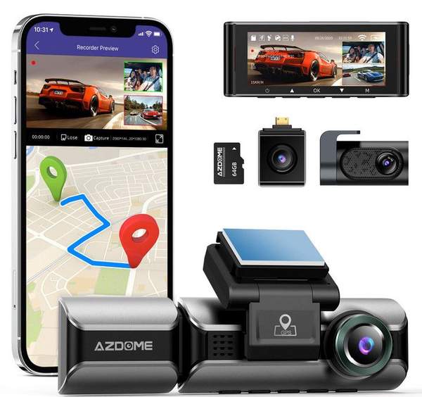 azdome m550 dashcam 3-kanal gps 1080p, nur 95,99 (statt 140)