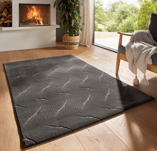 Produktbild: taracarpet boho skandi kurzflor teppich 3D optik waschbar anthrazit 050x080 cm