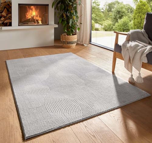 taracarpet boho skandi teppich 3d optik waschbar grau wellen 060x120 cm