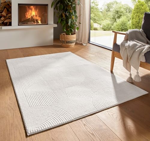 taracarpet kurzflor teppich boho skandi waschbar creme wellen 160x230 cm