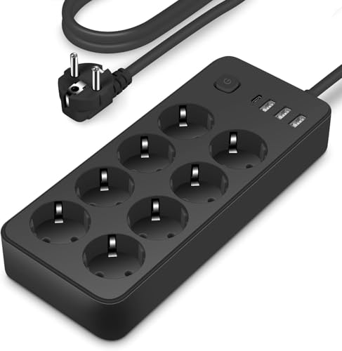 steckdosenleiste 12-fach mit 4 usb und überspannungsschutz 2000w 1,8m - black