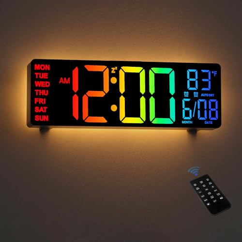 haitang digitale wanduhr 10,5" mit temperaturanzeige und rgb-dimmer für schlafzimmer, schreibtisch