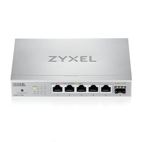 zyxel 5-port unmanaged switch 2.5g mit 10g sfp+ desktop wandmontage xmg-105