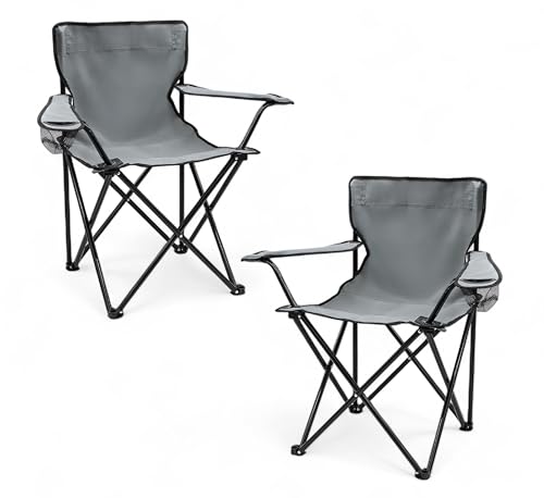 camping klappstuhl 2er set grau mit getränkehalter und tragetasche faltbar 100 kg