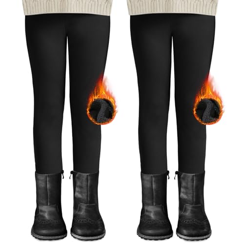 ddobb thermo leggings mädchen gefütterte winter leggings mit fleece hochbund 2er pack