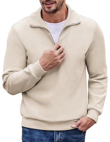 coofandy herren pullover half reißverschluss langarm troyer beige xl