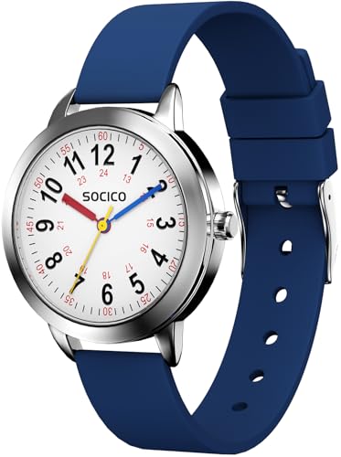 socico kinder armbanduhr analog, wasserdicht 30m, lernuhr für jungen und Mädchen, blau