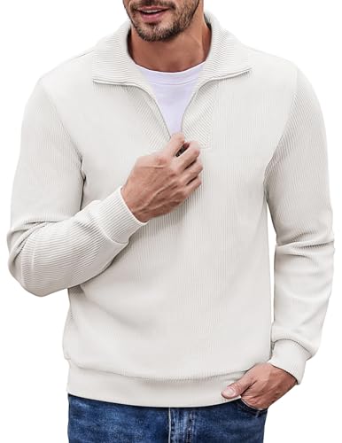 coofandy strickpullover herren winter pullover 1/4 zip ohne kapuze weiß L
