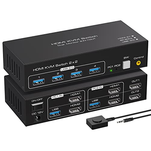 vpfet 4k 120hz hdmi kvm switch für 2 pcs 2 monitore mit 4 usb 3.0 ports