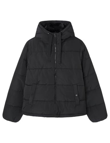 springfield jeansjacke damen schwarz baumwolle mit kapuze und taschen, xs