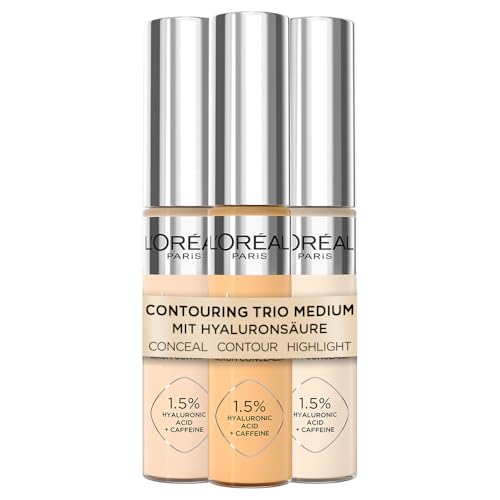 l'oral paris getöntes serum contouring trio mittel, flüssige foundation mit hyaluronsäure 3 x 30 ml