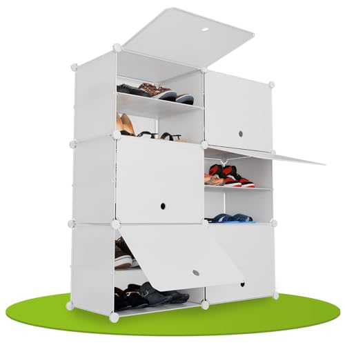 juskys schuhschrank mit 6 würfeln und türen, plastikregal für 24 paar schuhe, weiß