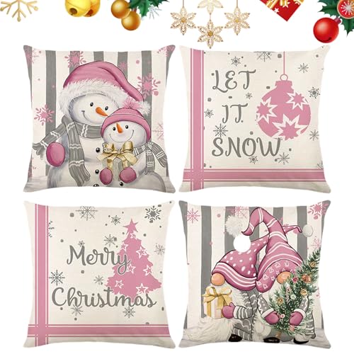 weihnachten kissenbezug 45x45cm filoeex weihnachtsmann leinen rosa 4 stück dekoration