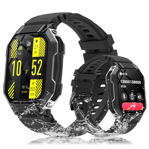 smartwatch herren mit telefonfunktion 1.83" touchscreen 100+ sportmodi fitnessuhr schwarz