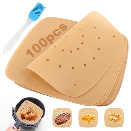 tnomsno backpapier für heißluftfritteuse, 100 Stück 23x23 cm antihaftbeschichtet