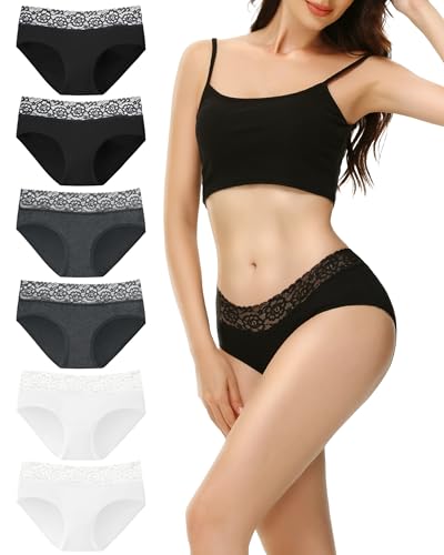 ekSher Unterwäsche Frauen 6er Pack Baumwolle Slips Panty schwarz weiß grau XL