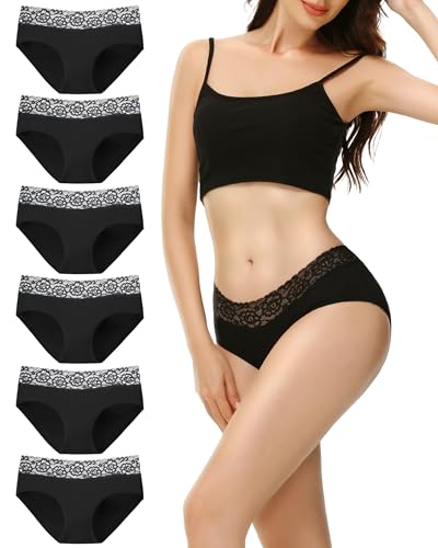 ekaher damen unterwäsche 6er pack slips baumwolle hipster schwarz mittel taille