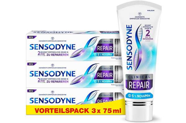 Produktbild: sensodyne clinical repair 3x 75ml mit 5 % novamin für 11,88 euro