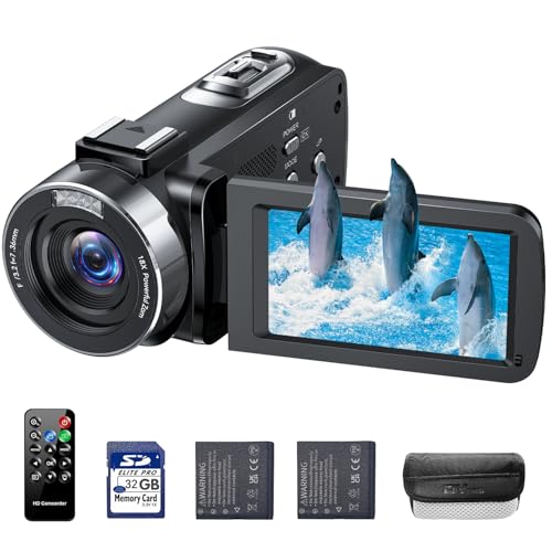 4K videokamera 42MP camcorder mit 18x digitalzoom, 3,0 Zoll drehbarer Bildschirm, 32 GB SD-Karte, akku, fülllicht, fernbedienung