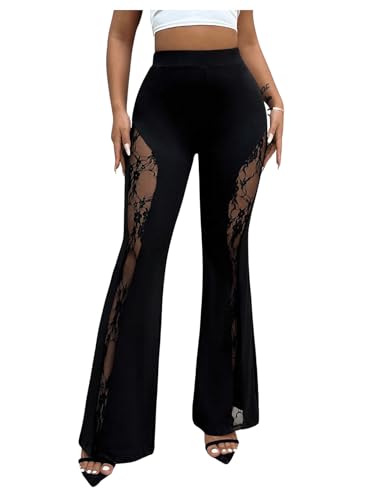 gorglitter damen wide leg pants schwarz, luftige sommerhose mit elastischem bund, s