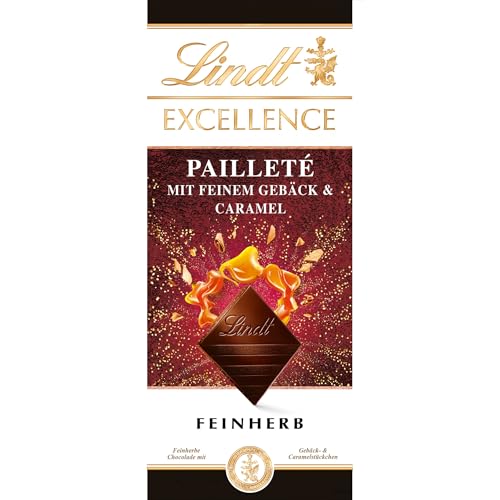 lindt excellence schokolade paillet gebäckstückchen caramel 20 stück