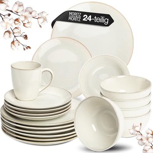 moritz & moritz geschirrset 24-teilig für 6 personen beige, steinzeug, mikrowellenfest