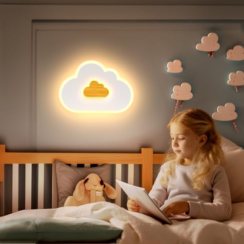 LED deckenleuchte kinderzimmer wolken lampe 17W 3000K holz 30cm für jungen