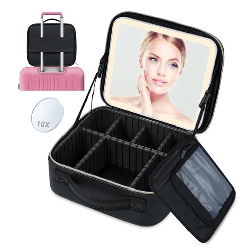 bestauty reise kosmetiktasche mit spiegel und led licht, wasserdicht, schwarz