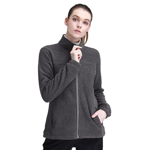 outpro fleecejacke damen winddicht mit reißverschluss und taschen grau L