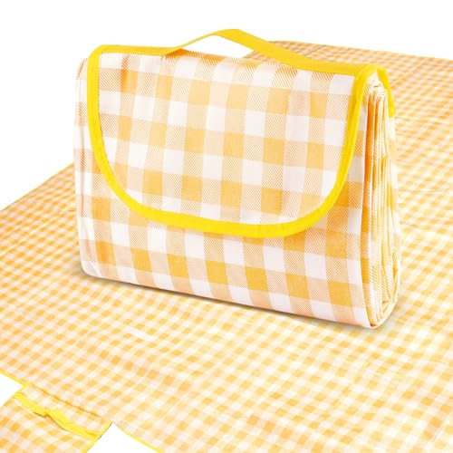 Nqeuepn picknickdecke faltbar 200x200 cm wasserfest sanddicht stranddecke gelb