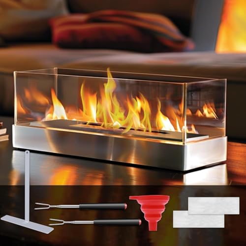tischkamin ethanol 2h brenndauer, sentasi 2025, tischfeuerstelle mit glas, silber