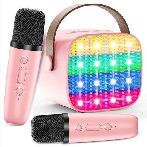 karaoke maschine kinder, mini karaoke mit 2 mikrofonen, bluetooth lautsprecher für 3-12 jahre