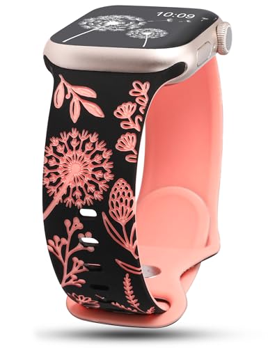 wearlizer armband floral graviert kompatibel mit apple watch 38mm 40mm 41mm schwarz/pfirsich rosa