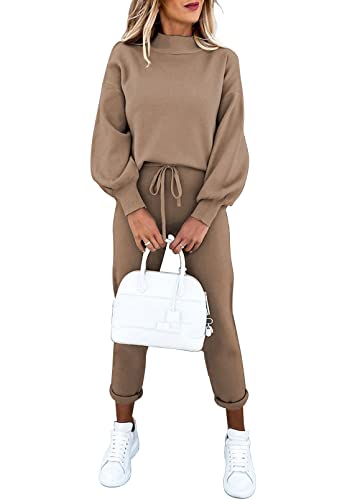 Sovoyontee Damen Langarm Trainingsanzug Pullover Sweatshirt 2-teilig Set Kaffee L