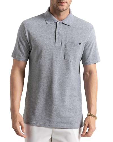 poloshirt herren kurzarm 100% baumwolle mit brusttasche golf polo grau l  S-3XL