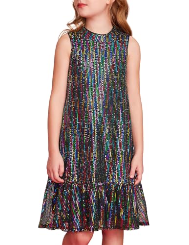 grace karin sommer midikleid mädchen ärmellos glitzer pailletten rundhalsausschnitt schwarz 7-8 jahre