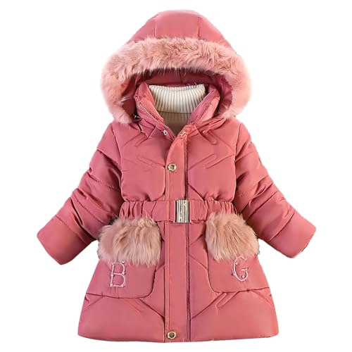 tilozs kinder winterjacke mädchen rosa mit warmem samtfutter und abnehmbarer fellkapuze, 146-152