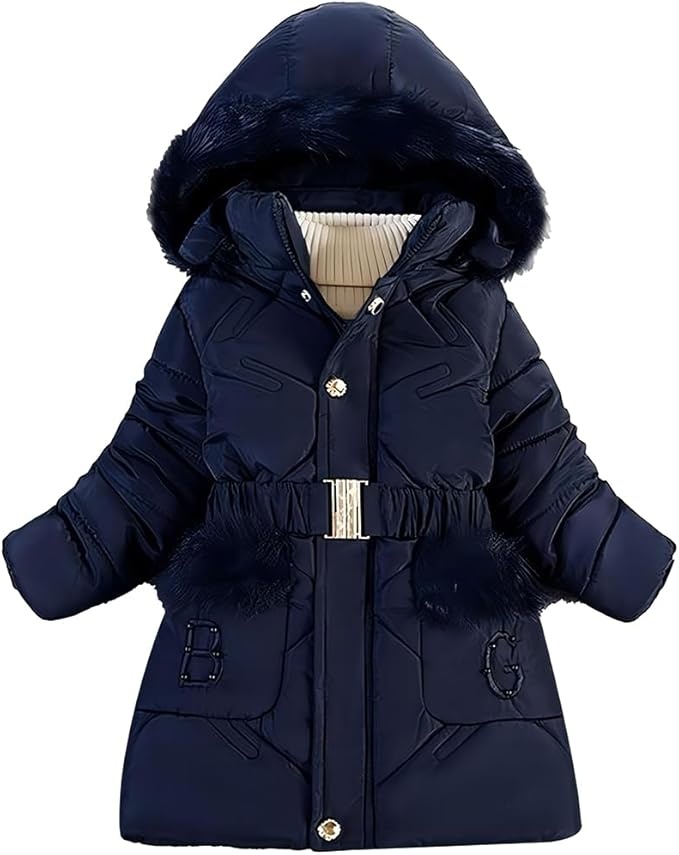 Produktbild: Tilozs Kinder Winterjacke Mädchen Parka Steppjacke mit Samtfutter und Fellkapuze, Marineblau, 140-146
