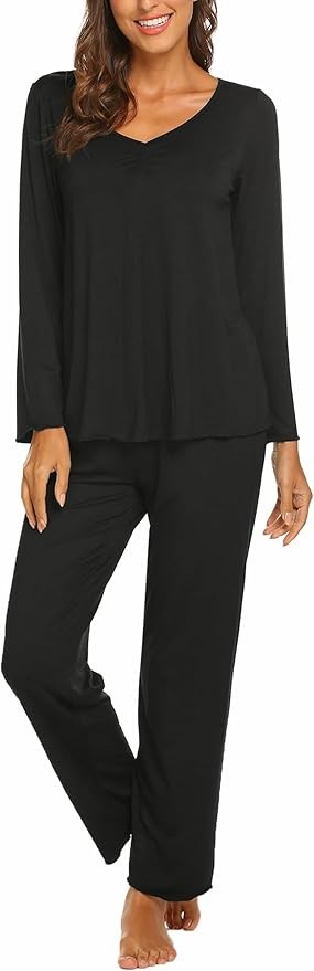 Ekouaer Langarm Schlafanzug Damen Pyjama Set Herbst Nachtwäsche Zweiteiler
