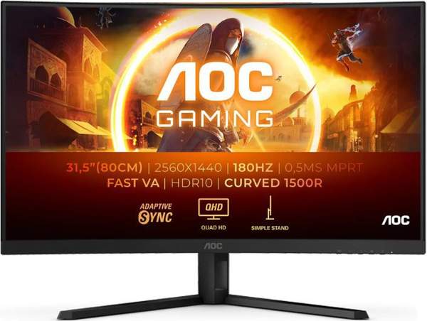 aoc cq32g4ve 31,5 zoll qhd gaming curved monitor 180hz für 176,46