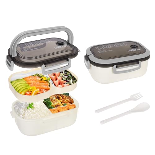 figarge lunchbox kinder erwachsene bento box auslaufsicher mit fächern inkl löffel gabel weiß