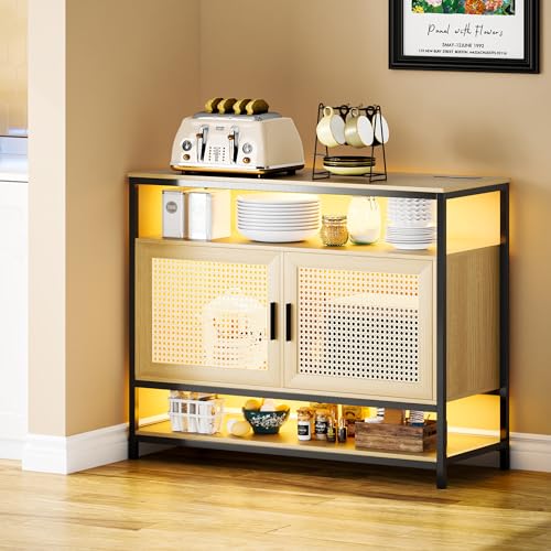 lvifur sideboard mit schubladen, kommode mit led-licht und usb-ladefunktion, 100 x 40 x 80 cm