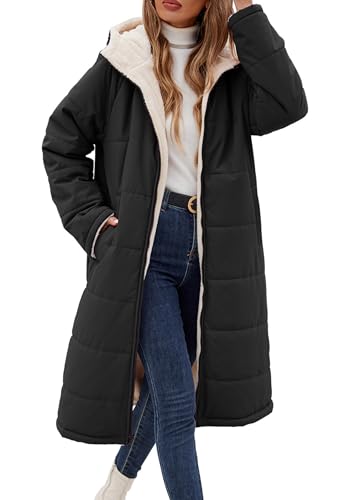 Produktbild: vancavoo wintermantel damen lang gefüttert jacke parkamantel steppmantel kapuze schwarz L