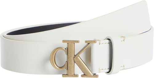 calvin klein damen gürtel 3,0 cm ledergürtel elfenbein 100 cm monogram plaque buckle