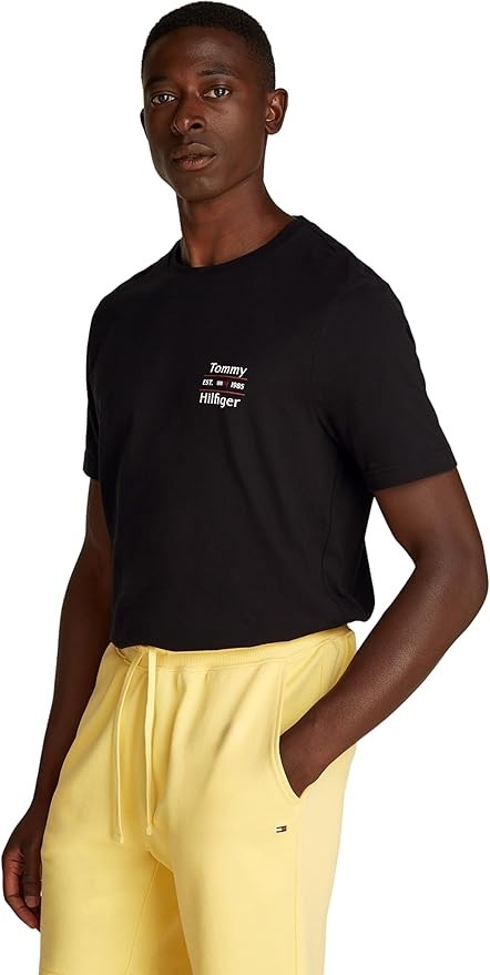 Tommy Hilfiger Herren Kurzarm T-Shirt Stack Tee Rundhals Schwarz XS
